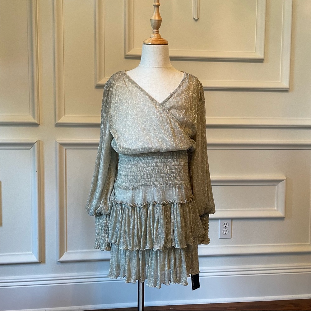 Girls NWT Habitual Gold Dress long sleeve sz 10 kids ruffle Fall holiday